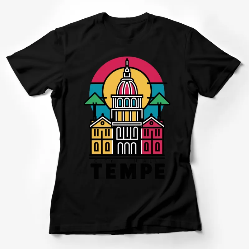 Vintage Tempe City Hall T-Shirt, Colorful Retro Style Graphic Tee, Arizona Landmark Casual Shirt Female T-Shirt