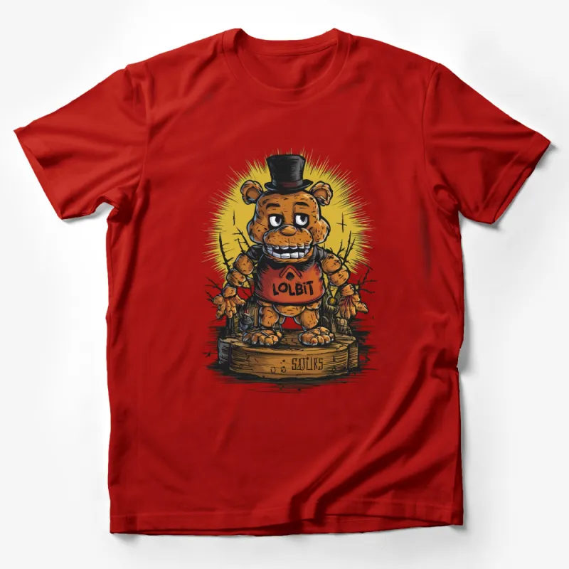 Funky Cartoon Bear T-Shirt, Vintage Style, Lolbit Design, Gamer Apparel, Unique Graphic Tee Male T-Shirt