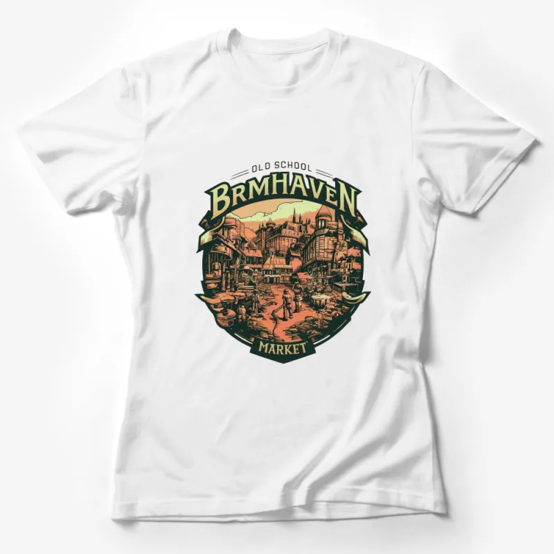 Old School Brmhaven Market Vintage Style T-Shirt, Retro Fantasy City Graphic Tee, Unique Gift Idea Female T-Shirt