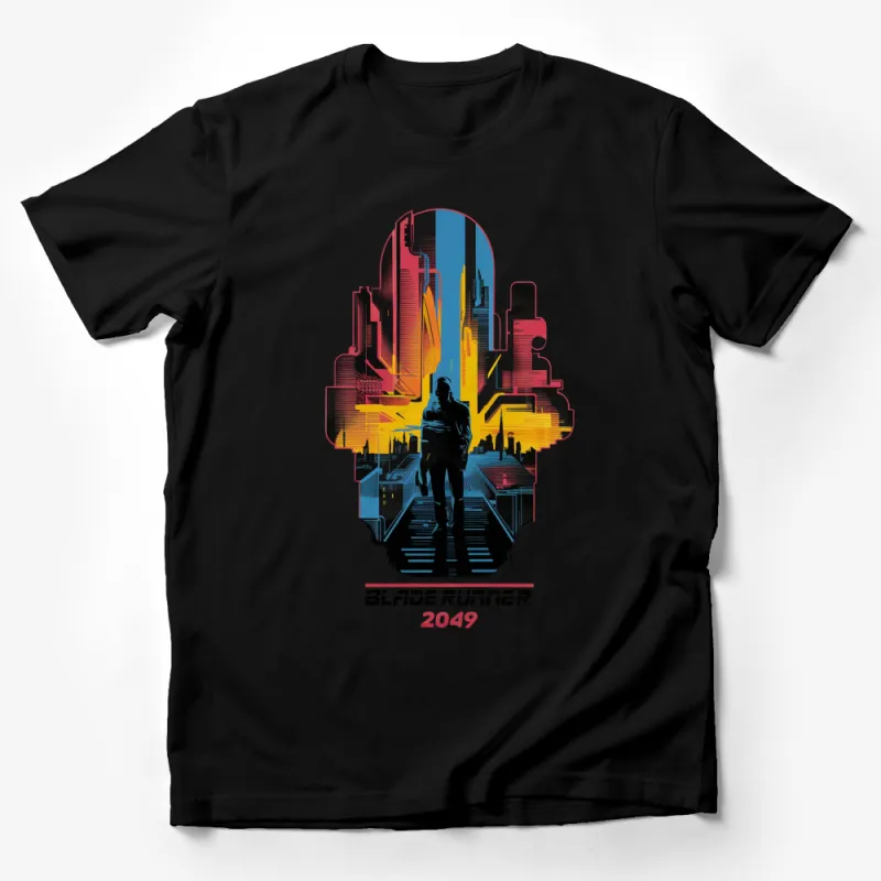 Blade Runner 2049 Movie Inspired T-Shirt, Futuristic City Silhouette Graphic Tee, Sci-Fi Fan Apparel Male T-Shirt