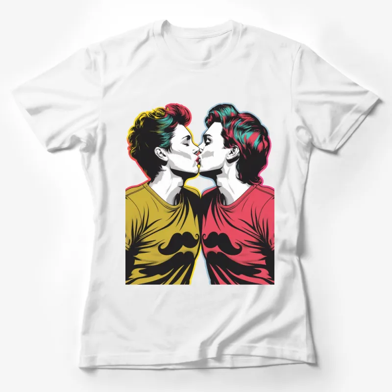 Retro Pop Art Kissing Men T-Shirt, Bold Graphic Tee, Colorful Vintage Style LGBT Shirt Female T-Shirt