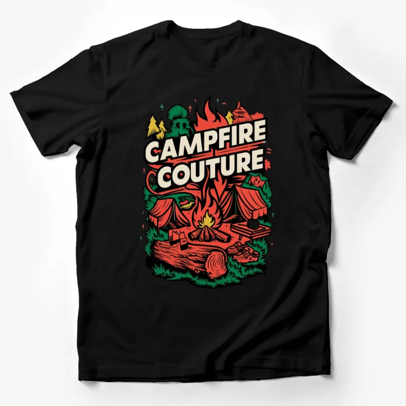 Campfire Couture Graphic Tee, Colorful Camping T-Shirt, Nature Lover Gift, Unisex Forest Shirt Male T-Shirt