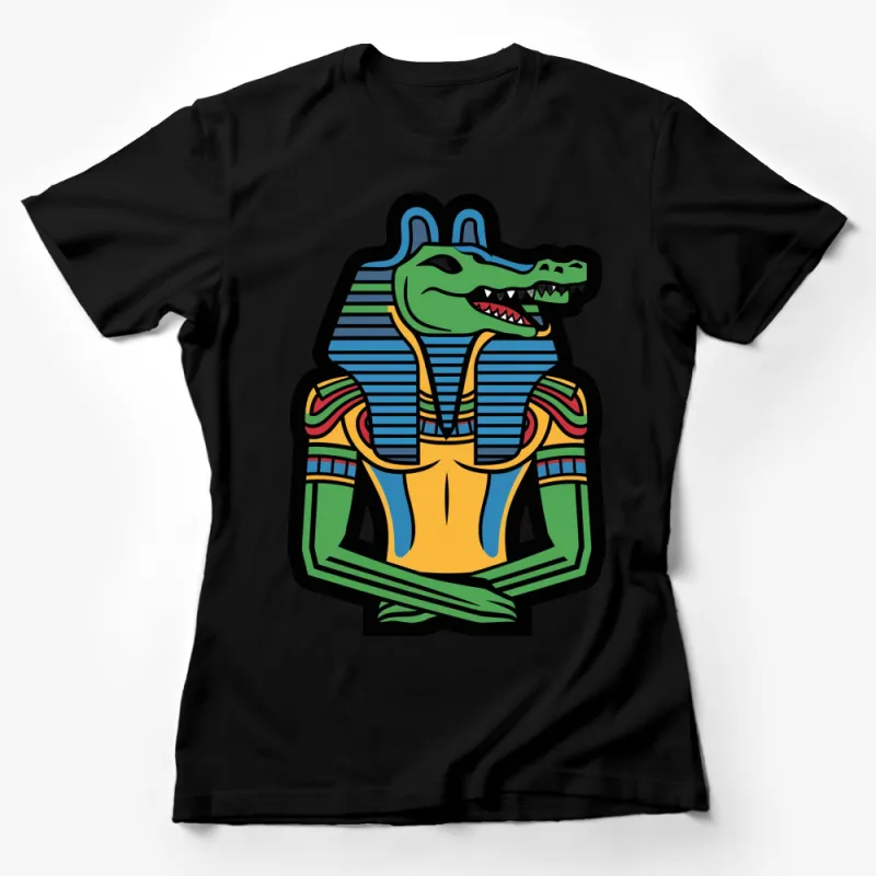 Egyptian God Sobek T-Shirt, Ancient Egyptian Deity Crocodile Head, Colorful Unisex Graphic Tee Female T-Shirt