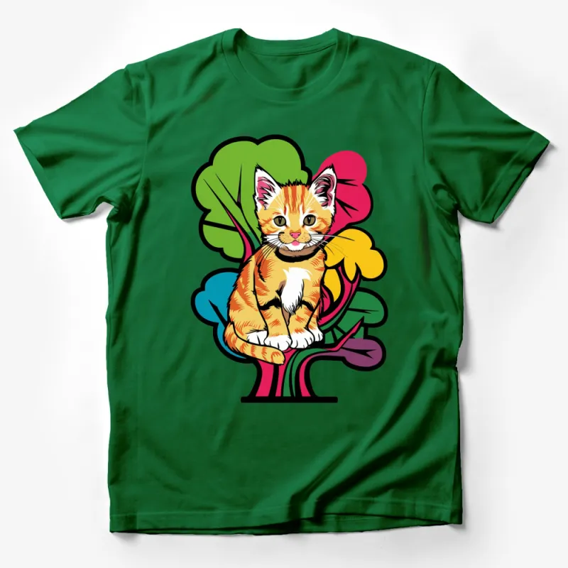 Colorful Cat T-Shirt, Cute Kitty with Vibrant Floral Background, Unisex Graphic Tee, Gift for Cat Lovers Male T-Shirt