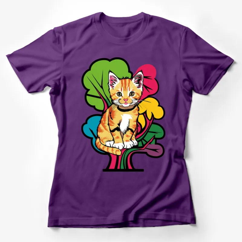 Colorful Cat T-Shirt, Cute Kitty with Vibrant Floral Background, Unisex Graphic Tee, Gift for Cat Lovers Female T-Shirt