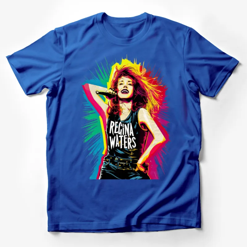 Colorful Pop Art Singer T-Shirt, Regina Waters Rock Music Tee, Vibrant Graphic Shirt Male T-Shirt