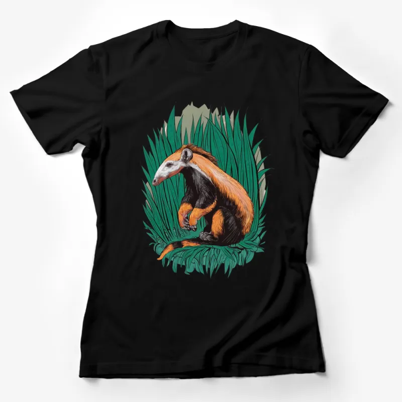 Giant Anteater T-Shirt, Tropical Leaf Background, Wildlife Graphic Tee, Unique Animal Art Shirt Female T-Shirt