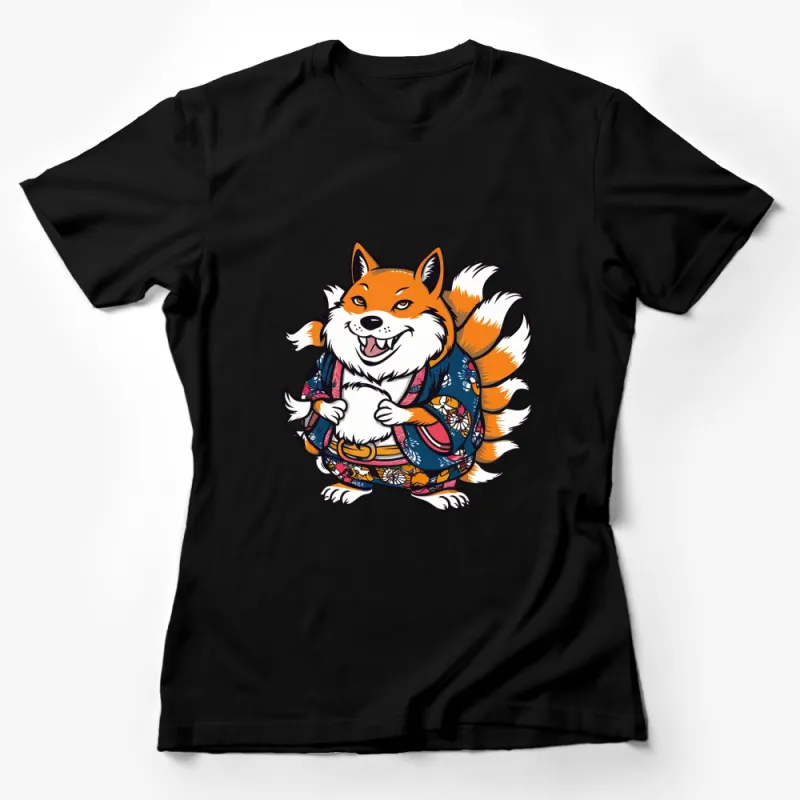 Japanese Shiba Inu Dog in Kimono T-Shirt, Cute Foxlike Dog with Traditional Costume, Vibrant Animal Graphic Tee Female T-Shirt