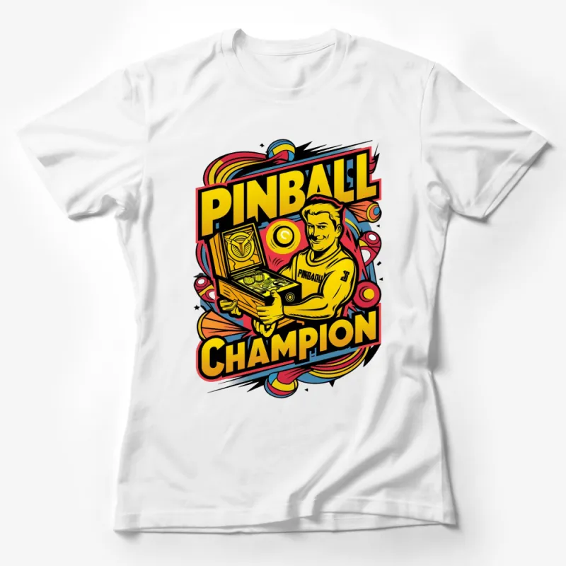 Retro Pinball Champion Graphic T-Shirt, Vintage Arcade Game Fan Tee, Colorful Casual Wear Female T-Shirt