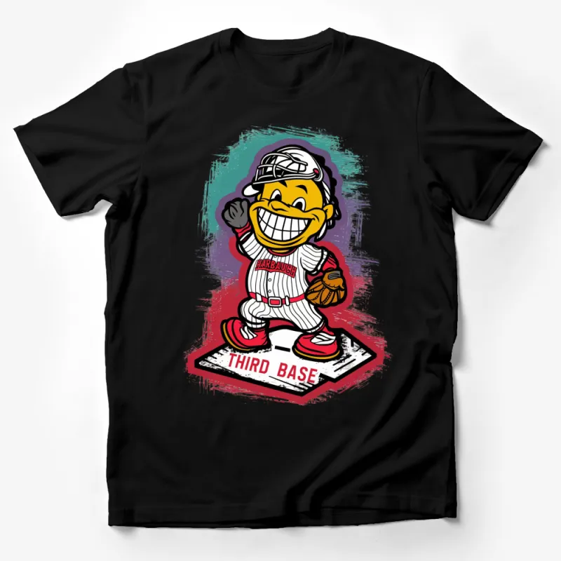 Vintage Baseball Player Cartoon Graphic T-Shirt, Vibrant Sports Tee, Casual Streetwear, Unisex Baseball Fan Apparel Male T-Shirt