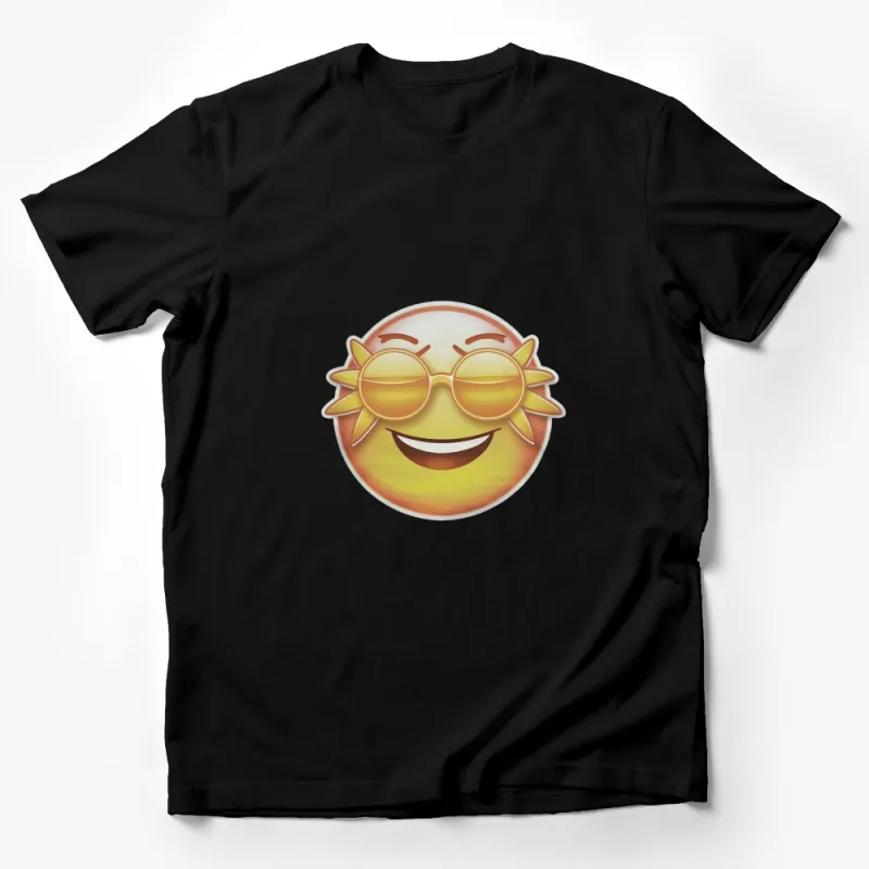 Smiling Sun Emoji T-Shirt, Fun Summer Style Top, Casual Graphic Tee for All Ages Male T-Shirt