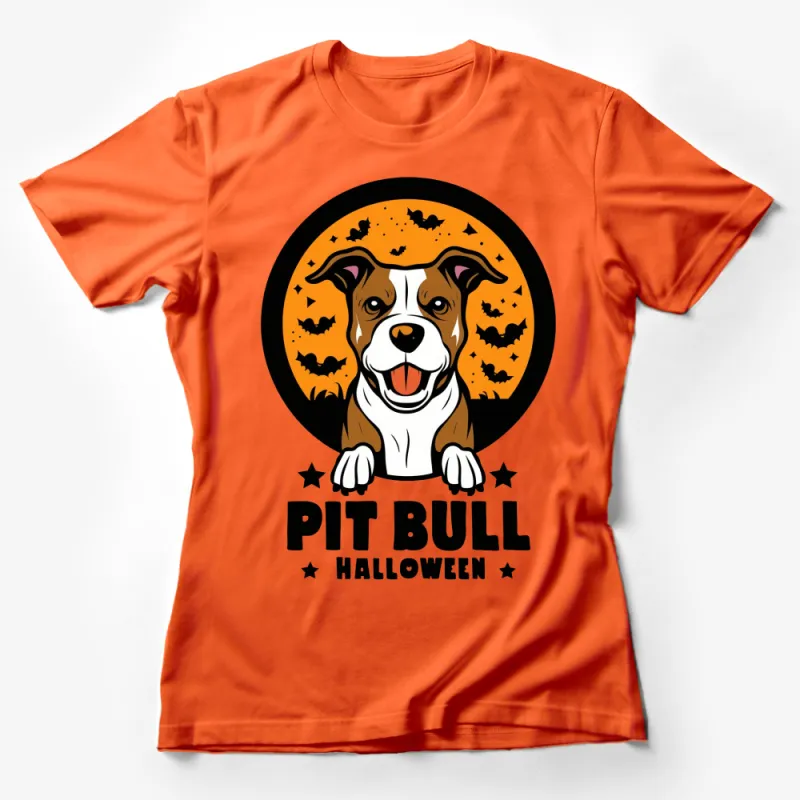 Pit Bull Halloween T-Shirt, Spooky Dog Costume Graphic Tee, Full Moon Bats, Unisex Shirt Female T-Shirt