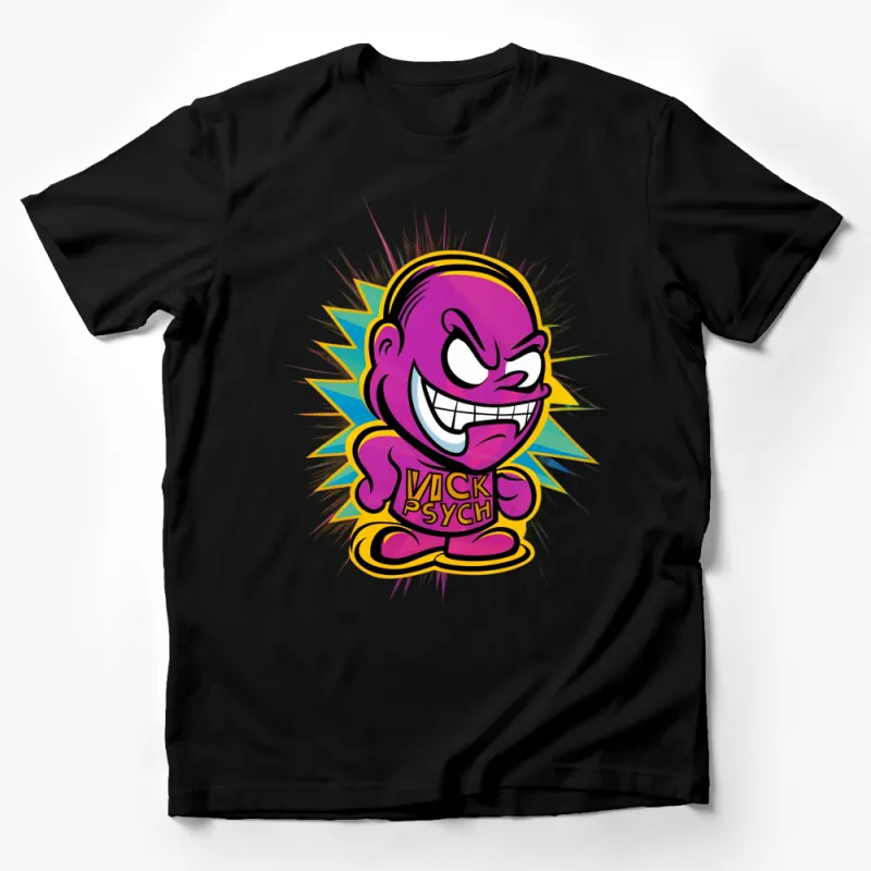 Funky Cartoon Angry Face T-Shirt, Vibrant Purple Color, Unique Graphic Tee for All Ages Male T-Shirt