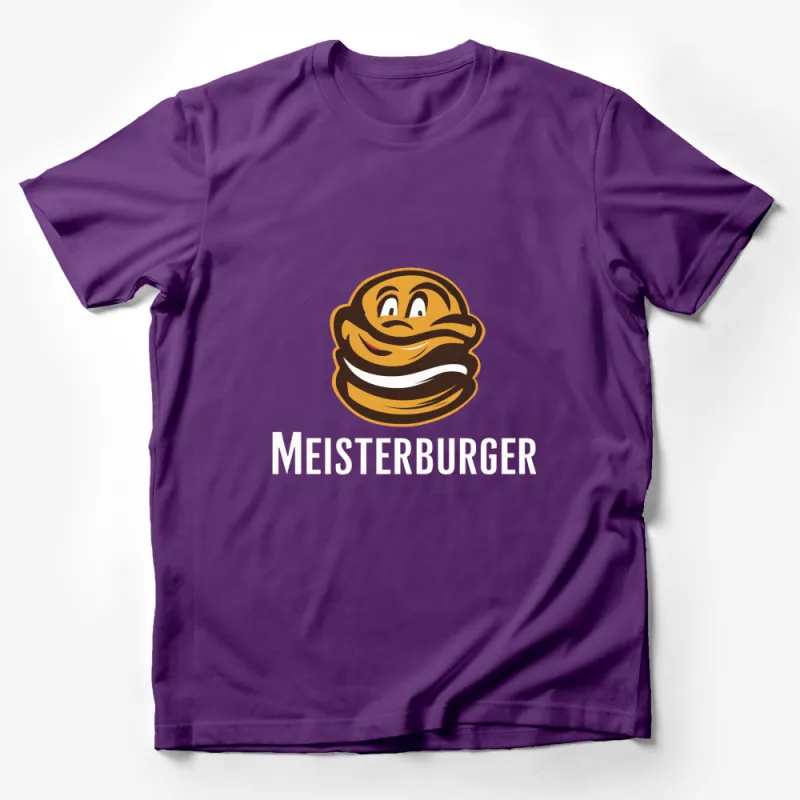 Smiling Burger Cartoon Character T-Shirt, Fun Food Lover Tee, Unique Graphic Burger Design Shirt For All Ages Male T-Shirt