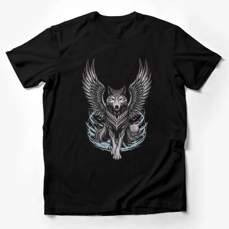 Winged Wolf Graphic T-Shirt, Mystical Animal Print, Unisex Adult Clothing, Fantasy Art Tee Male T-Shirt