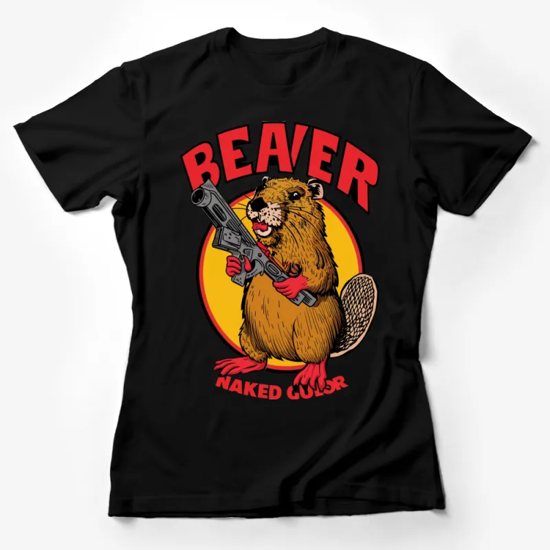 Beaver Cartoon with Gun Graphic T-Shirt, Bold Animal Design, Unisex Apparel Female T-Shirt