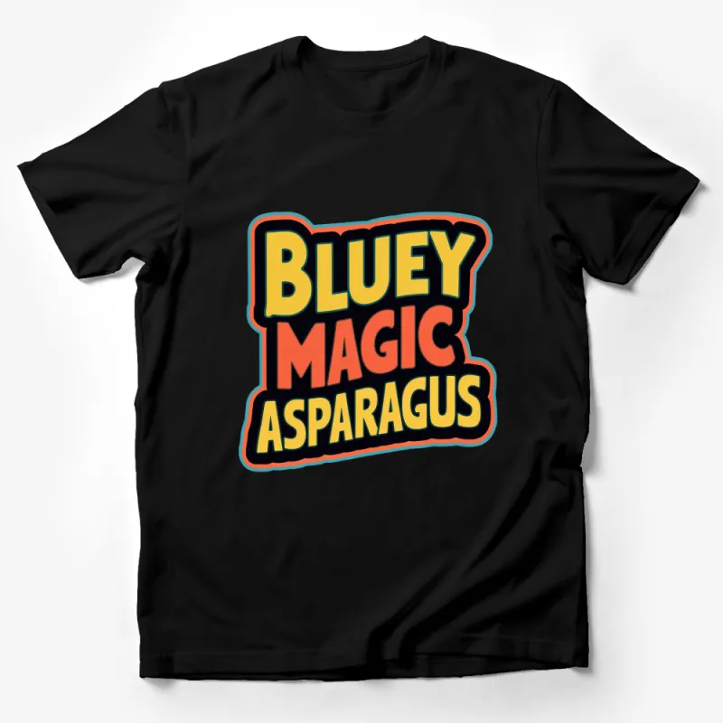 Bluey Magic Asparagus Retro Style Graphic T-Shirt, Vibrant Text Tee, Unisex Apparel Male T-Shirt