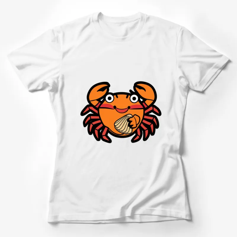 Cute Cartoon Crab Eating Noodle T-Shirt, Unisex Orange Crab Graphic Tee Female T-Shirt