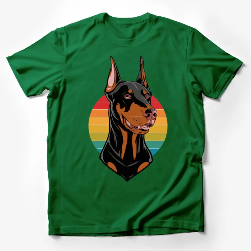 Colorful Doberman Pinscher Head Retro Stripe Design, Unisex T-Shirt, Graphic Tee for Dog Lovers Male T-Shirt