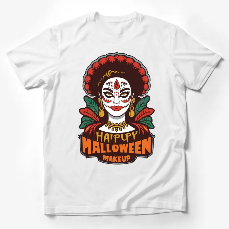 Happy Malloween Makeup Tee, Unique Horror Makeup T-Shirt, Halloween Party Costume Tee, Witchy Fashion Male T-Shirt