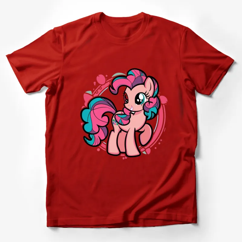 Pink Cartoon Pony T-Shirt, Cute Magical Horse Graphic Tee, Colorful Kids and Adult Sizes Male T-Shirt