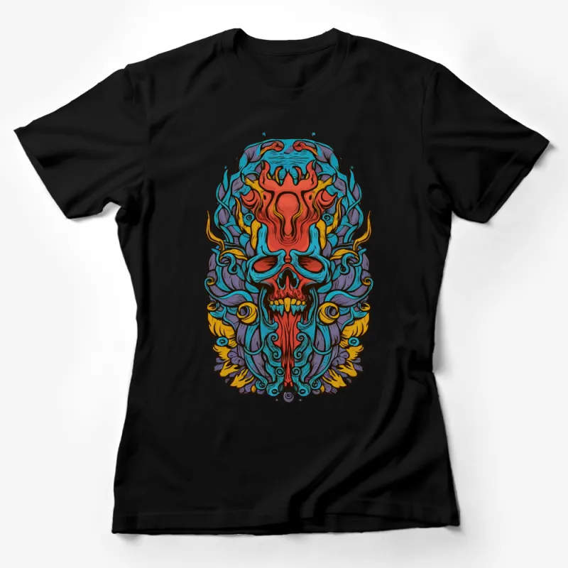 Colorful Skull T-Shirt with Psychedelic Art Design, Unique Ornate Skull Tee, Unisex Graphic Shirt Female T-Shirt