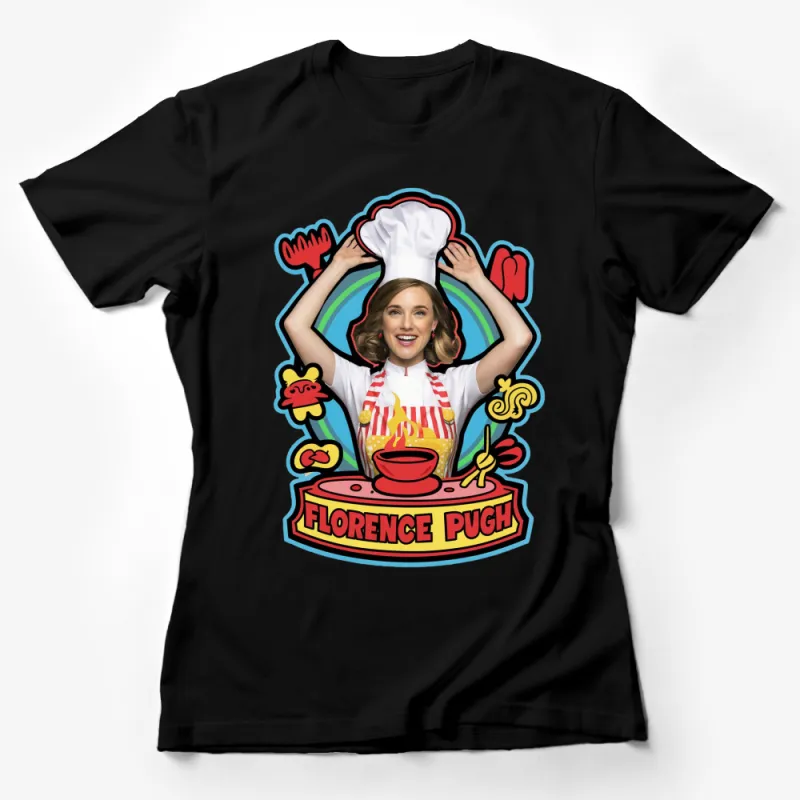 Florence Pugh Chef Graphic T-Shirt, Vibrant Cartoon Style, Cool Celebrity Chef Design, Unisex T-Shirt Female T-Shirt