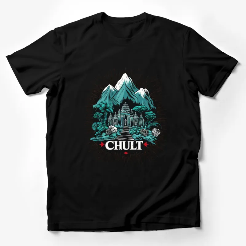 Chult Adventure Graphic T-Shirt, Exotic Jungle and Temple Design, Unisex Male T-Shirt