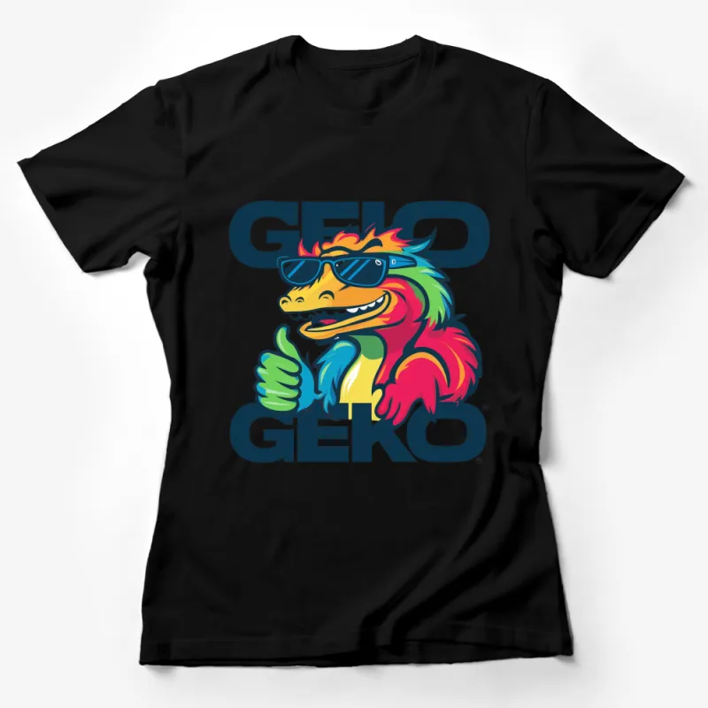 Colorful Gecko Graphic T-Shirt, Fun Rainbow Lizard Tee, Cool Sunglasses Animal Shirt for All Female T-Shirt