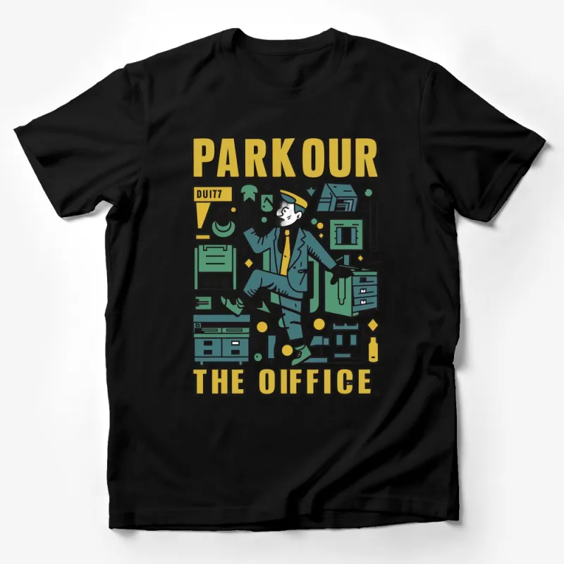 Parkour The Office Graphic T-Shirt, Urban Freerun Funny Work Tee, Casual Streetwear Male T-Shirt