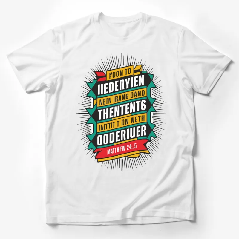 Colorful Vintage Comic Style Slogan T-Shirt, Matthew 24:5 Quotation Tee, Retro Graphic T-Shirt Male T-Shirt