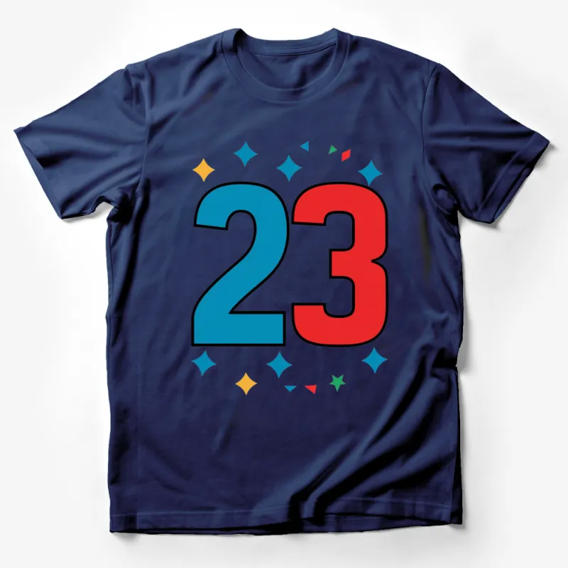 Bright Number 23 Graphic T-Shirt, Colorful Party Style Tee, Perfect for Celebrations and Birthdays Male T-Shirt