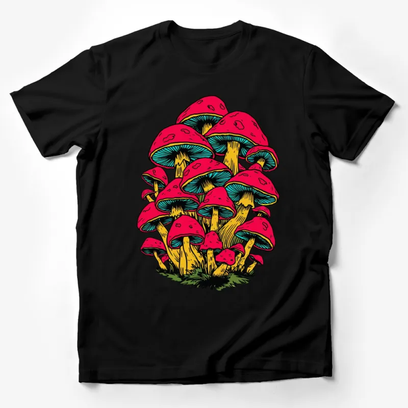 Vibrant Red Mushroom Cluster Graphic T-Shirt, Colorful Fungi Art Tee, Unisex Nature-Inspired Shirt Male T-Shirt