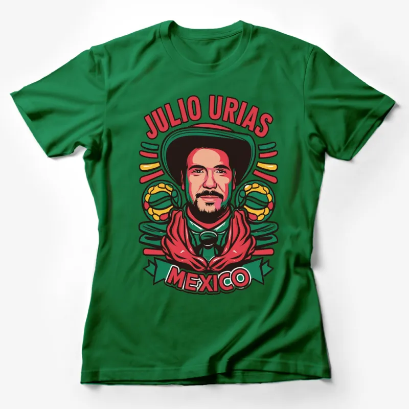 Mexican Culture Inspired T-Shirt, Colorful Julio Urias Portrait, Vibrant Graphic Tee Female T-Shirt