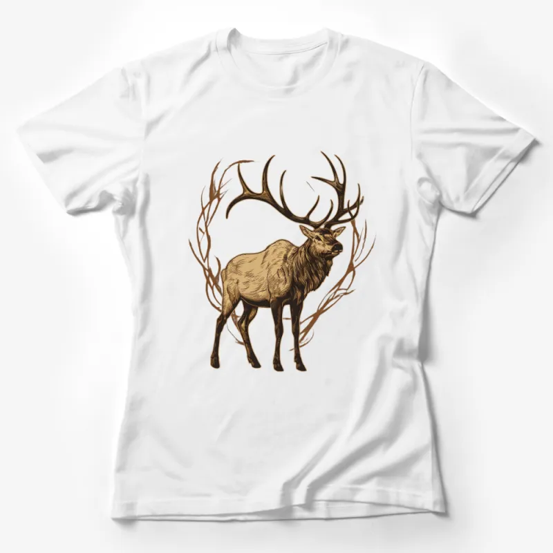 Vintage Elk Graphic T-Shirt, Rustic Deer with Antlers, Nature Inspired Casual Wear, Unisex Tee Female T-Shirt