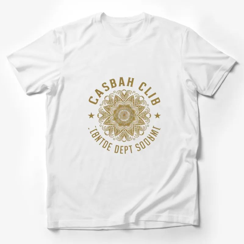 Casbah Club T-Shirt with Mandala Design, Vintage Gold Print, Unisex Casual Wear Male T-Shirt