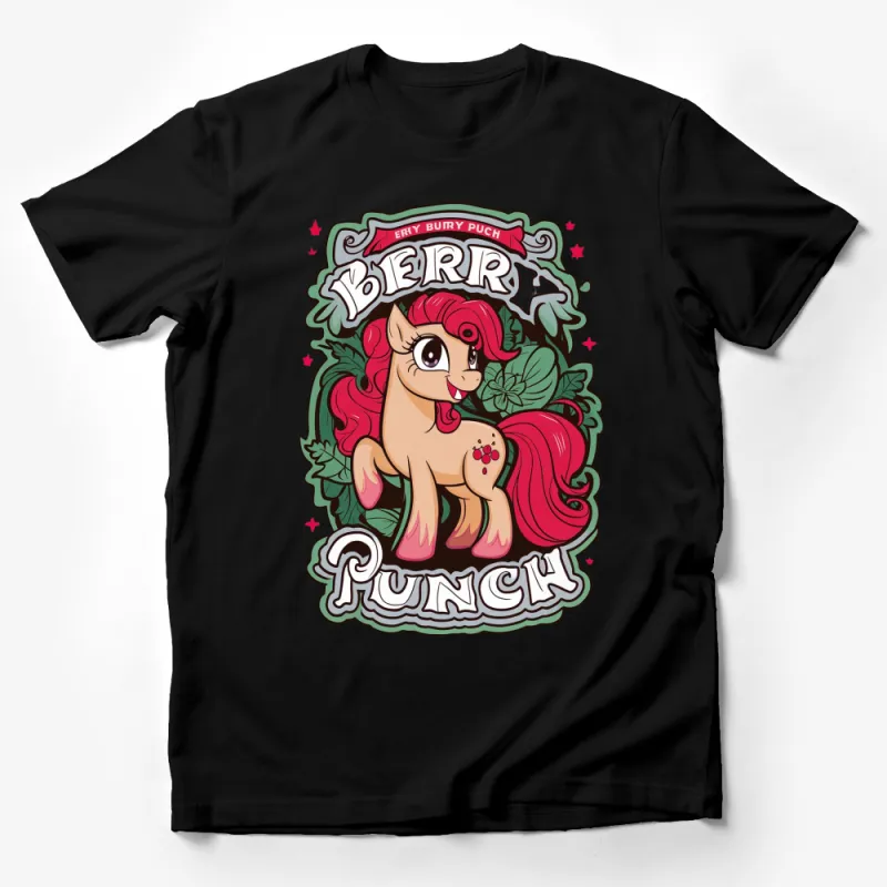 Cute Cartoon Pony T-Shirt, Berry Punch Design, Kids Graphic Tee, Colorful Horse Shirt Male T-Shirt