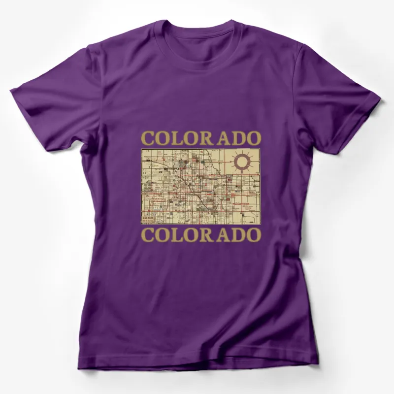 Vintage Colorado Map T-Shirt, Retro Style State Map with Sun Graphic, Unisex Tee Female T-Shirt