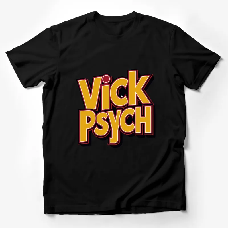 Retro Vick Psych Bold Text Graphic Tee, Vintage Style Colorful T-Shirt, Unisex Casual Wear Male T-Shirt