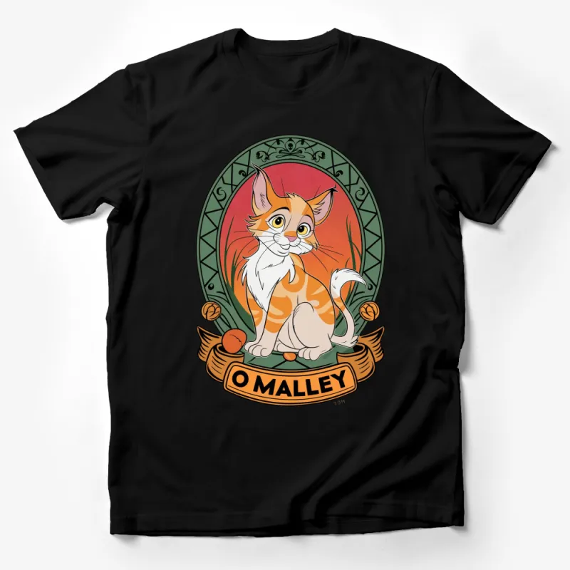 Vintage Style Cat T-Shirt, O'Malley Orange Tabby Cat, Artistic Graphic Tee for Cat Lovers Male T-Shirt