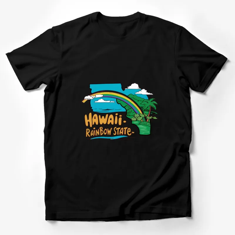 Hawaii Rainbow State Graphic T-Shirt, Tropical Beach and Palm Trees Tee, Colorful Summer Vacation Shirt Male T-Shirt