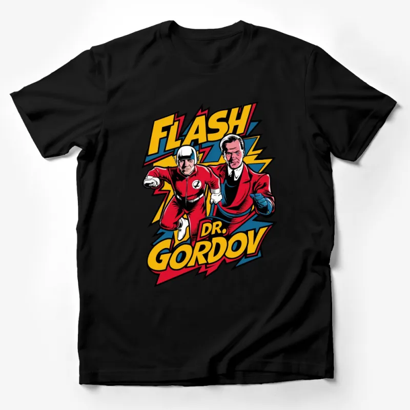 Flash and Dr. Gordov Classic Comic Art T-Shirt, Vintage Superhero Tee, Bold Graphics Male T-Shirt