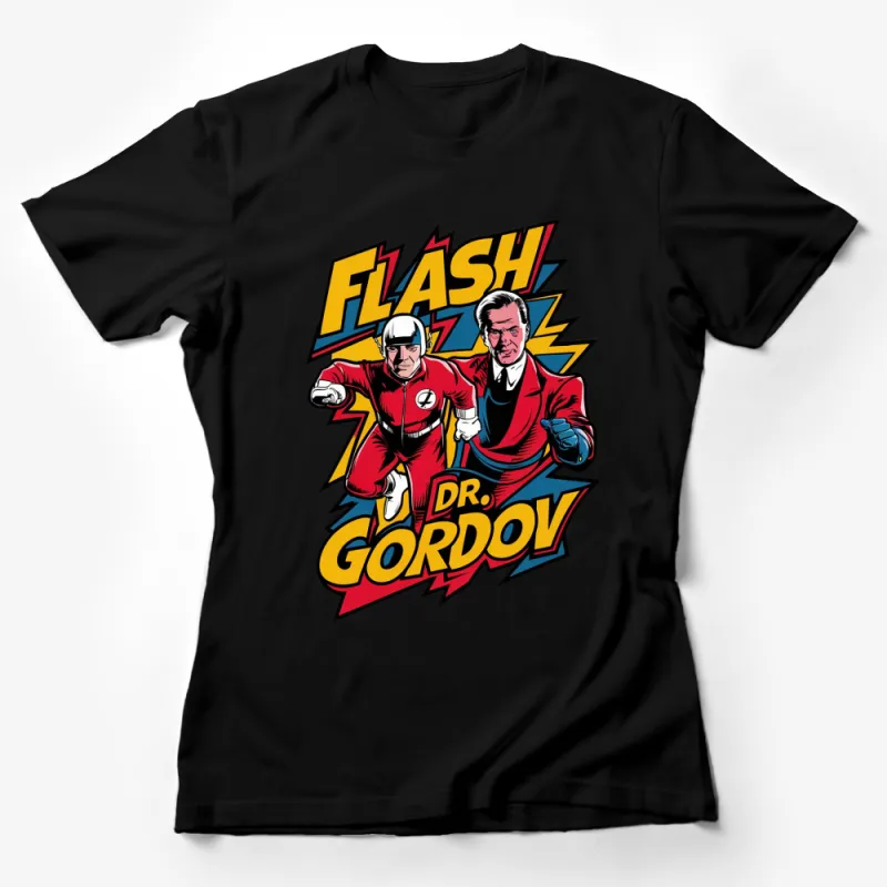 Flash and Dr. Gordov Classic Comic Art T-Shirt, Vintage Superhero Tee, Bold Graphics Female T-Shirt