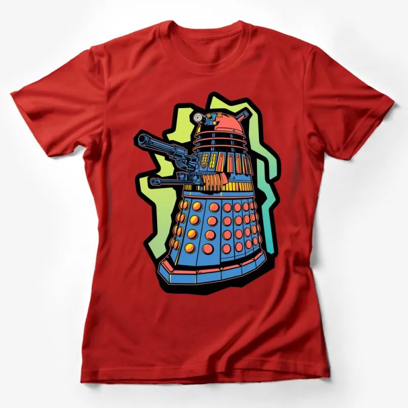 Colorful Robot Alien Design T-Shirt, Sci-Fi Inspired Dalek Graphic Tee, Unique Gift Female T-Shirt