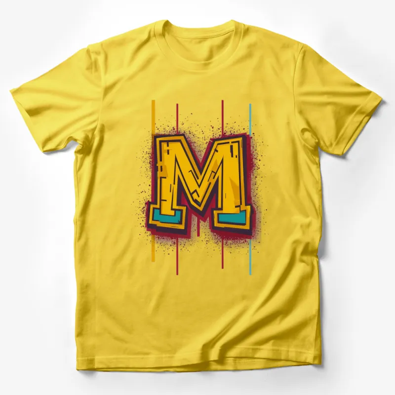 Bold Letter M Graphic T-Shirt, Colorful Modern Art Style Tee, Unique Statement Casual Wear Male T-Shirt