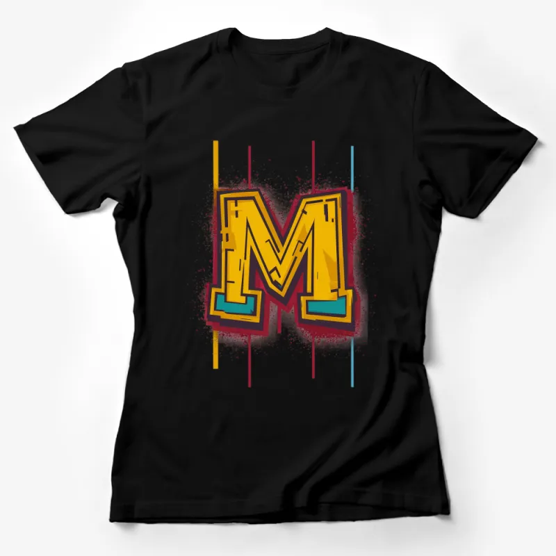 Bold Letter M Graphic T-Shirt, Colorful Modern Art Style Tee, Unique Statement Casual Wear Female T-Shirt