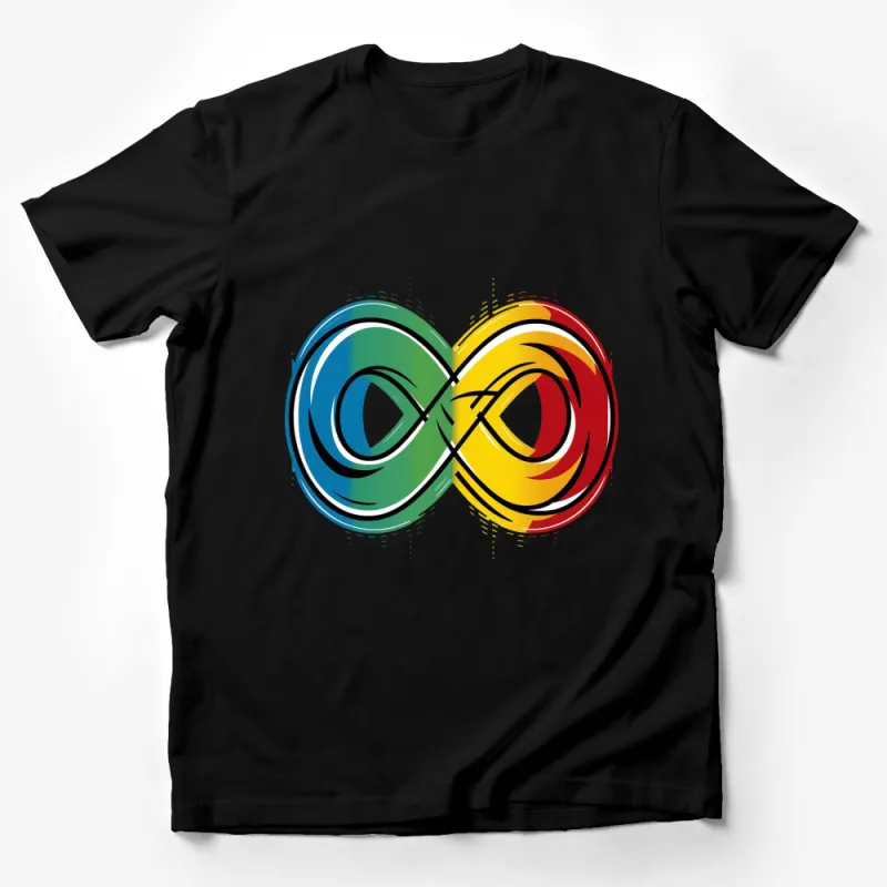 Colorful Infinity Symbol Graphic T-Shirt, Unisex Modern Art Print Tee, Vibrant Casual Wear Male T-Shirt