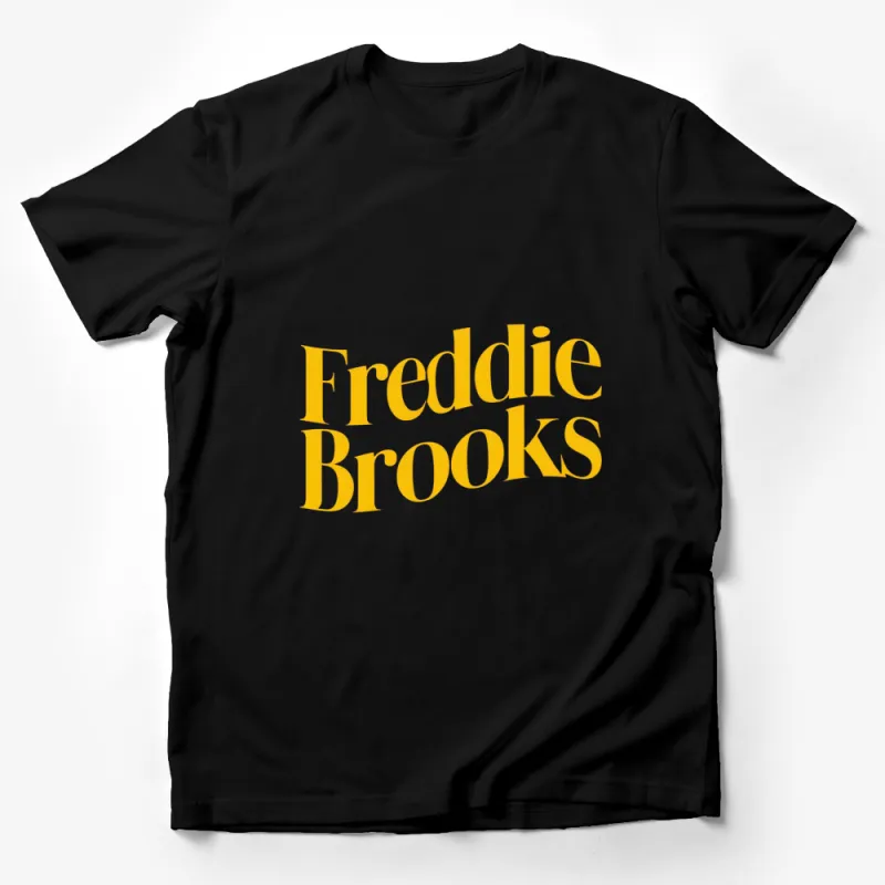 Freddie Brooks Bold Yellow Text Graphic T-Shirt, Unisex Modern Typography Tee, Trendy Casual Wear Male T-Shirt