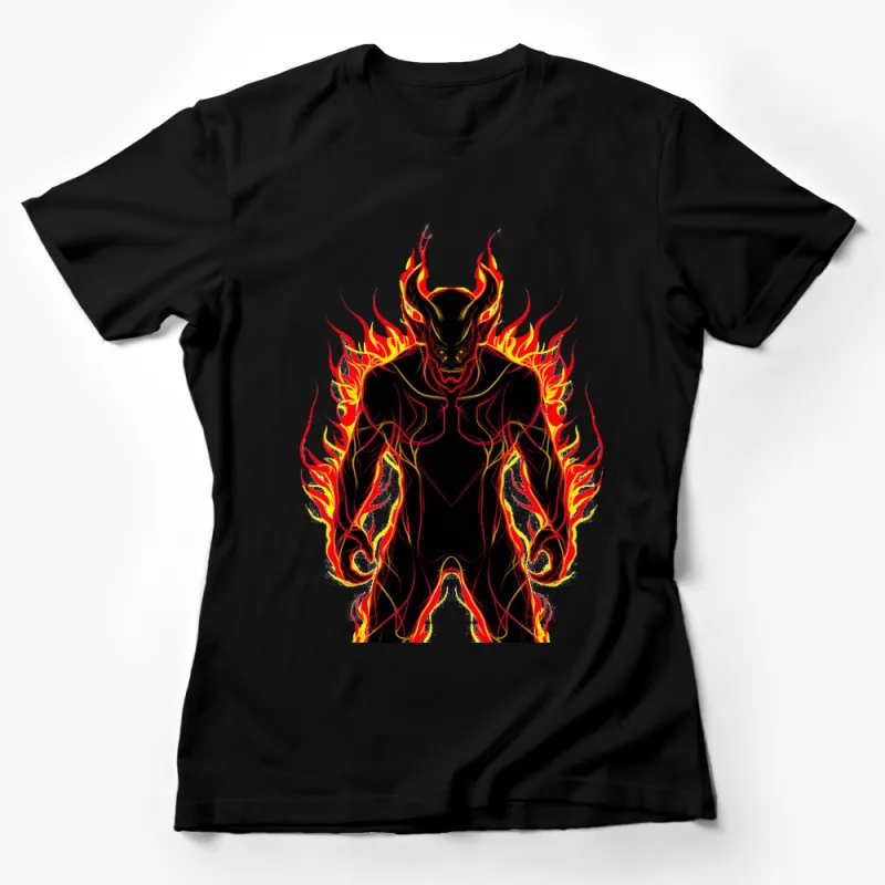 Fiery Demon Graphic T-Shirt, Bold Flame Design, Red and Black Men's Tee, Unique Illustration Casual Wear Female T-Shirt