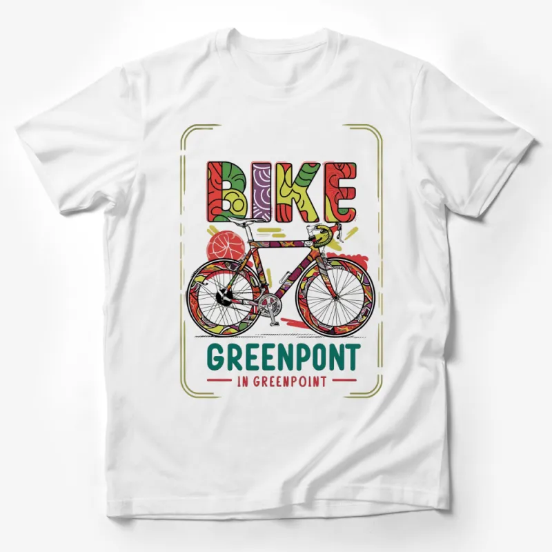 Colorful Bike Greenpoint Urban Style T-Shirt, Bright Cycling Lover Tee, Unique Cyclist Gift Male T-Shirt